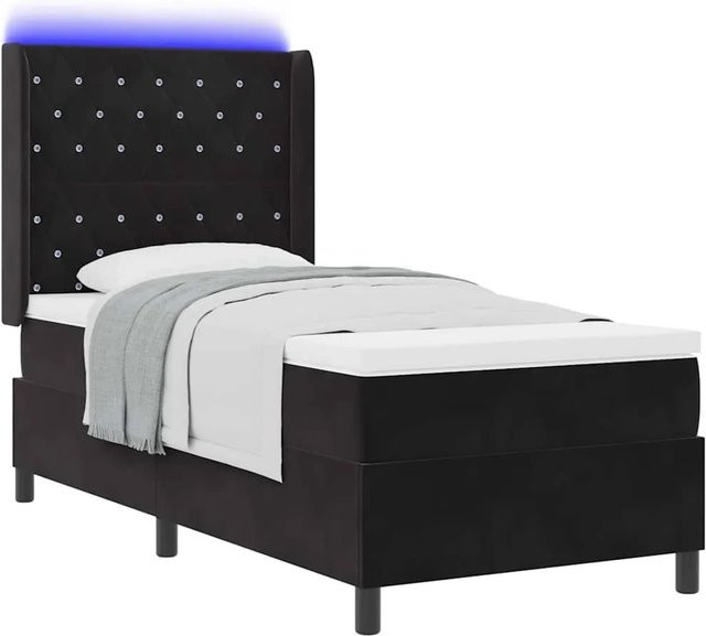 vidaXL Boxspringbett mit Matratze und LED-Unterbettbeleuchtung in Schwarz aus Samt, B/T: 100 x 200 cm - Bild 1