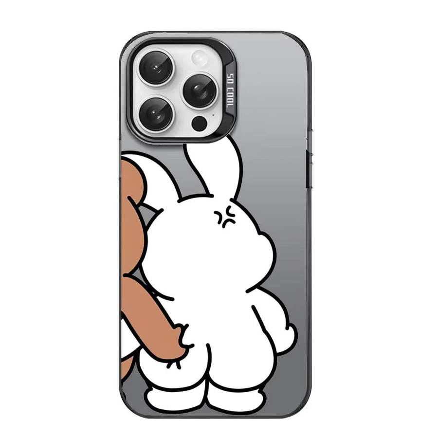 Pinch Bear Rabbit Handyhülle für iPhone 12 bis iPhone 17 Pro Max, Matte Laser Aurora Design, stoßfest, Weiß/Mehrfarbig - Bild 4
