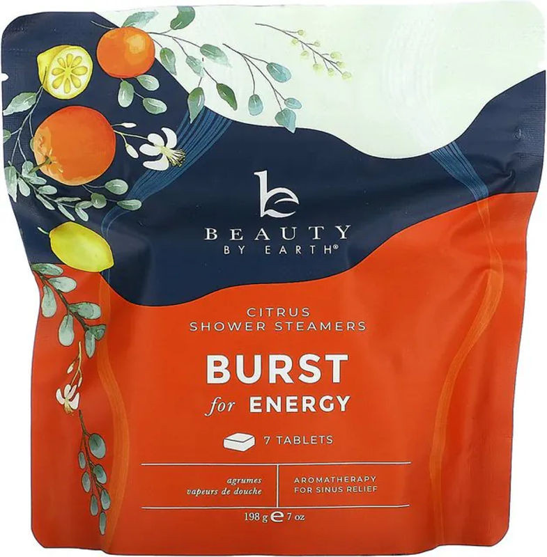 Beauty By Earth Burst Of Energy Duschdampfer mit Zitrus-Aroma, Orange, 7 Tabletten, 198g - Bild 1