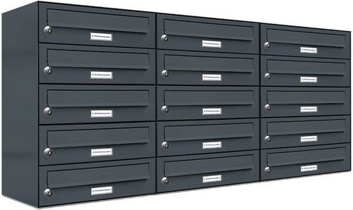 AL Briefkasten für 15 Parteien, Aufputzmontage, grau, B/H/T: 153,472 x 57,5 x 27,5 cm - Bild 1