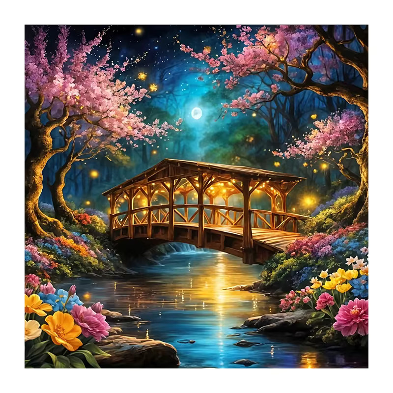 Huacan Diamond Painting Set Landschaft mit Brücke, Fluss und Blumen in Multicolour, B/H: 20 x 20 cm - Bild 4