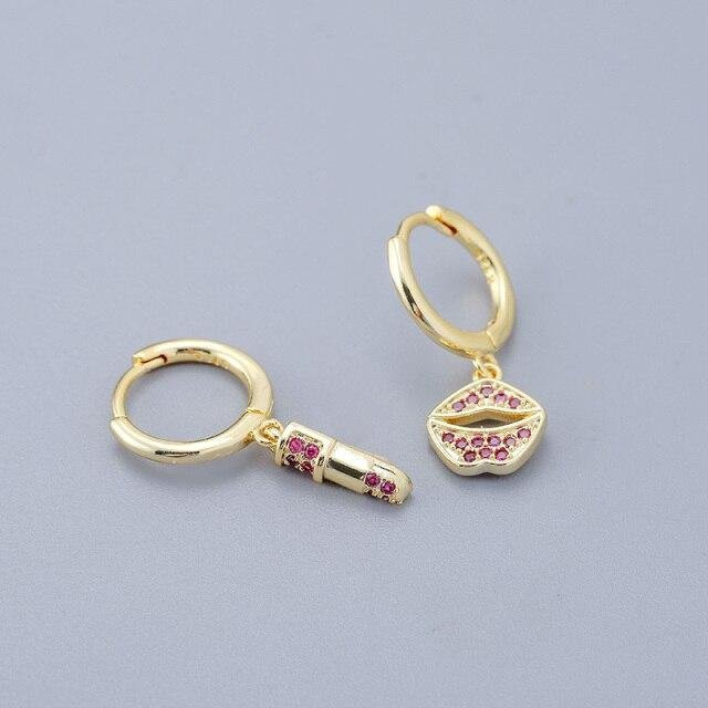Creolen 925 Silber, Gold, Zirkonia, Damen, Rote Lippen - Bild 1