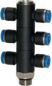 Riegler T-Mehrfachverteiler Blaue Serie, 6-fach, drehbar, Messing, G 1/8, Ø 6mm - Bild 1