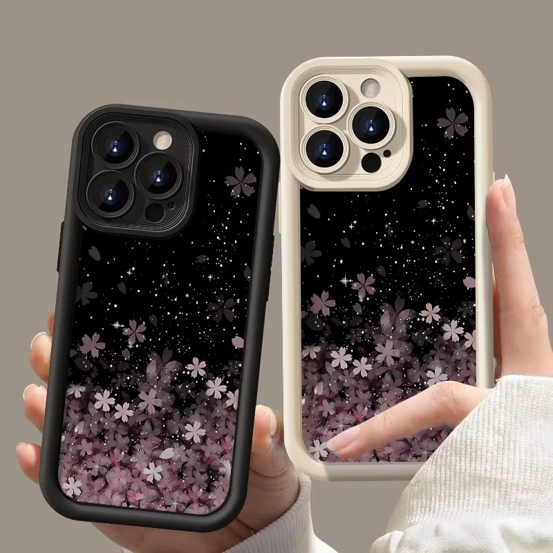 Stoßfeste Silikon-Handyhülle mit Kirschblütenmuster in Bonbonfarben für iPhone 17 16 15 14 13 Pro Max 11 und 16e 17e, Farben: Multicolour, Beige, Weiß - Bild 2