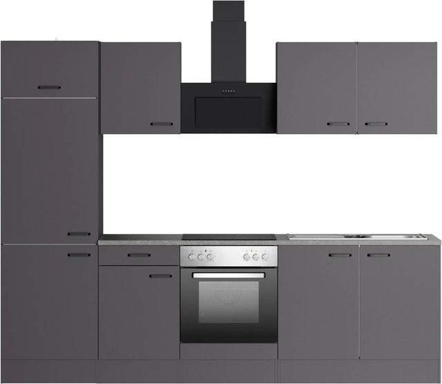 OPTIFIT Küchenzeile Kiel420 in Anthrazit Matt mit Einbaugeräten, Breite: 270 cm, Höhe: 210 cm, Tiefe: 60 cm - Bild 1