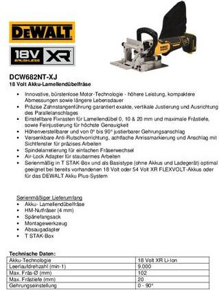DeWalt Akku-Lamellendübelfräse DCW682NT 18V in Gelb-Schwarz - Bild 3