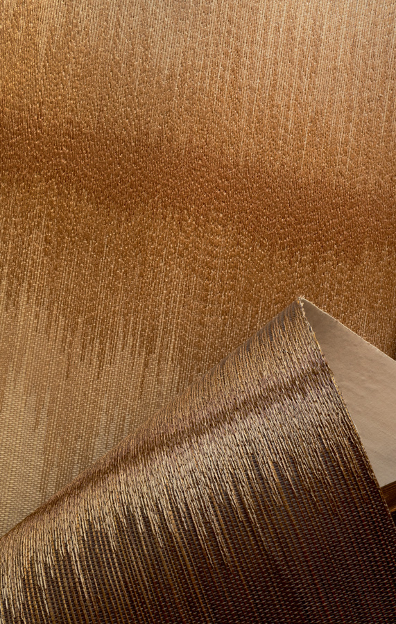 Élitis Tapete Tissoro RM 1078 75 mit abstraktem Streifenmuster in Gold und Sisal-Optik aus Textil und Vlies - Bild 1