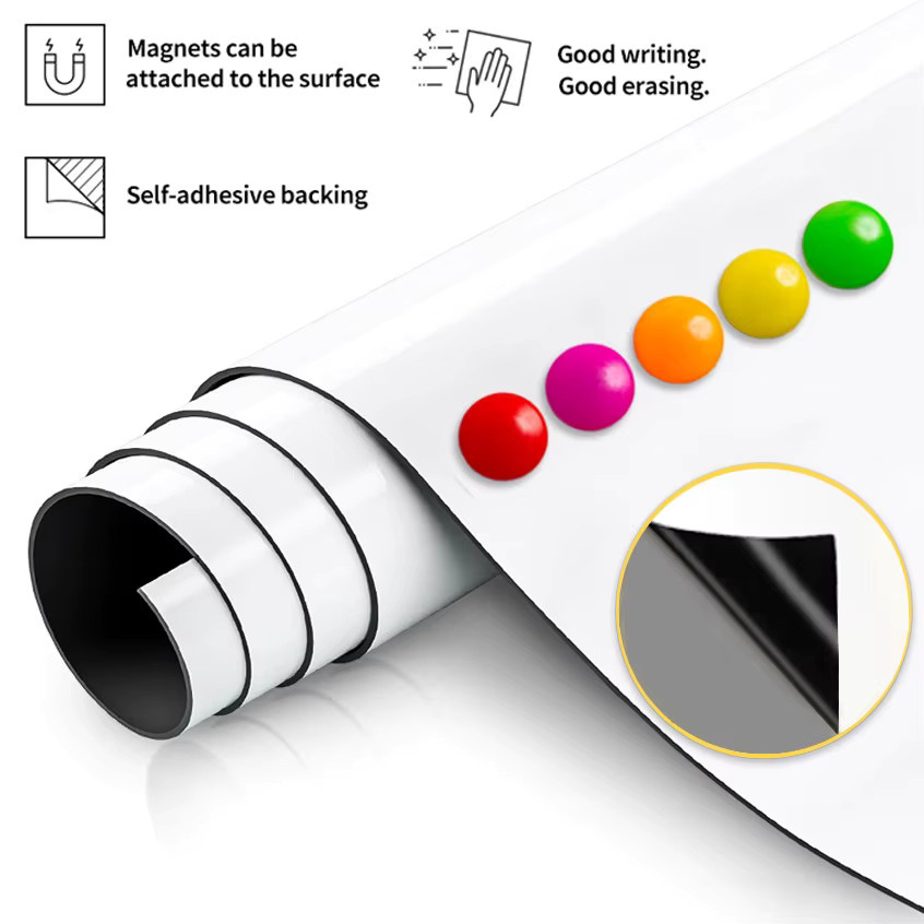 Magnetisches Whiteboard-Kontaktpapier in Weiß als trocken abwischbare Kreidetafel und Wandaufkleber für Büro, Schule und Zuhause, B/T: 60 x 40 cm - Bild 3