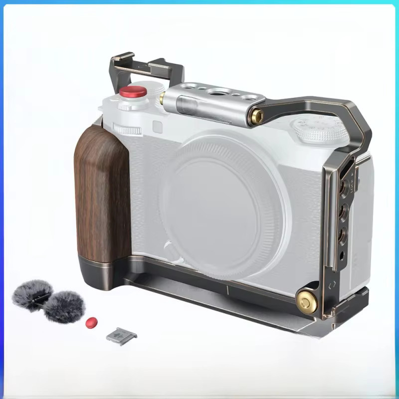 SmallRig Retro Kamerakäfig für FUJIFILM X-M5 in Silber mit Holzgriff, Auslöser, Blitzschuhabdeckung und Windschutzscheibe – 4892 - Bild 1