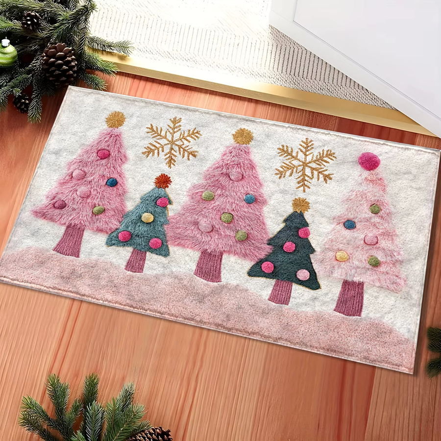VIKAMA Weihnachtsbaumteppich in Rosa, rutschfest und maschinenwaschbar, rechteckiger Teppich für Schlafzimmer und Flur - Bild 2