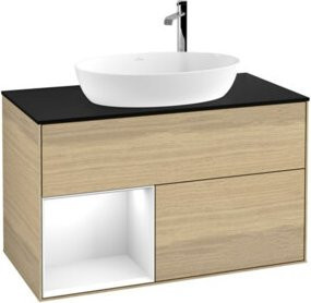 V&B Waschtischunterschrank Finion 100 Wandbeleuchtung in Braun mit Eichenoptik lackiert, Breite: 100 cm, Höhe: 50,1 cm, Tiefe: 50,1 cm - Bild 1