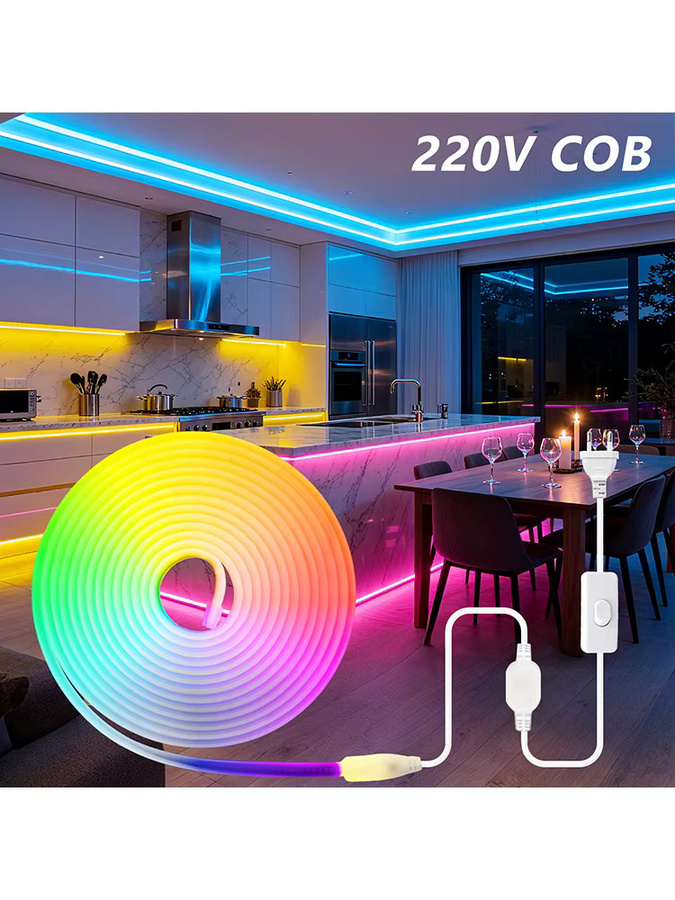 KISUFU COB LED Neon Streifen Licht Set mit 288 LEDs und EU-Stecker, IP67 wasserdicht, Farben: Rot, Blau, Rosa, Gelb, Lila - Bild 7