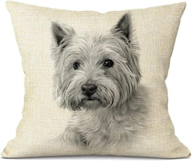 Handbemalter Bulldoggen Kissenbezug aus Plüsch in Beige, B/T: 30 x 30 cm - Bild 1