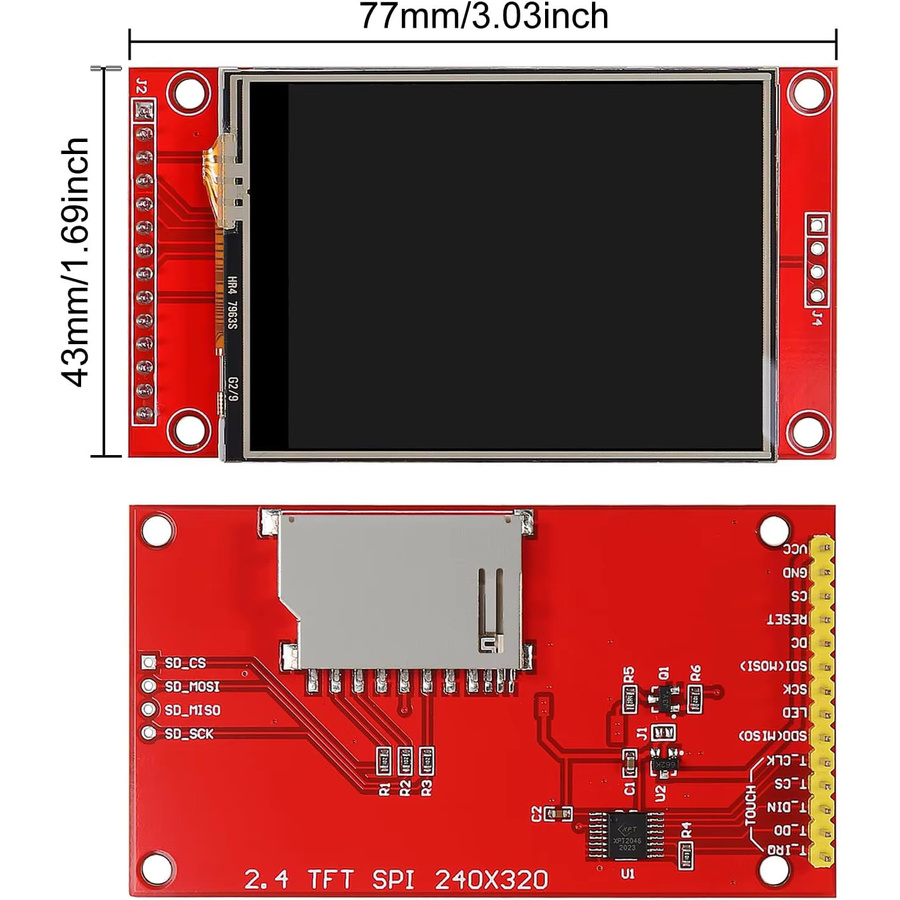 AOKIN SPI TFT LCD Display Touch Panel ILI9341 in Rot, 2,4 Zoll, 240x320 Pixel, STM32 kompatibel, 5V/3,3V Display Modul - Bild 3