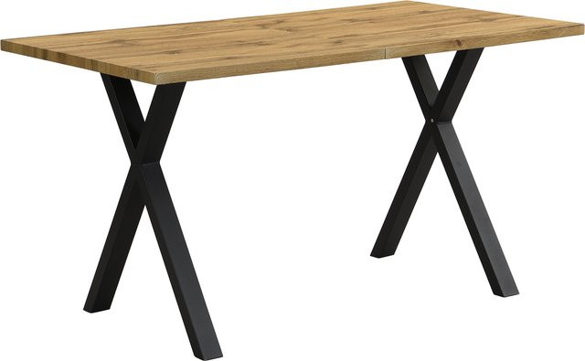 Moderner Esstisch Svintora in Eiche und Schwarz mit Kreuzbein-Design, rechteckiger Küchentisch aus MDF, B/T/H: 140 x 80 x 76 cm - Bild 1