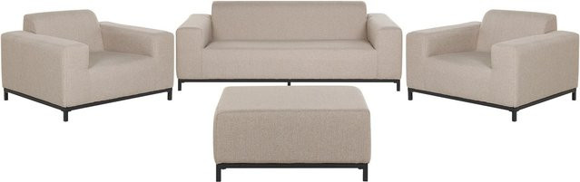 Beliani Lounge Set ROVIGO in Sandbeige mit Polsterung und Ottoman, wetterfestes Outdoor-Set aus Aluminium und UV-beständigem Polyester, B/T/H: 186 x 84 x 68 cm - Bild 1