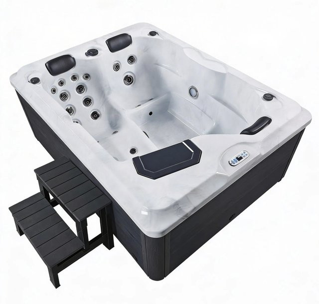 Artsauna Outdoor Whirlpool Oasis in Grau mit Treppe, Massagedüsen, LED Licht, Filter, Abdeckung und Heizung, B/T/H: 210 x 160 x 80 cm - Bild 2