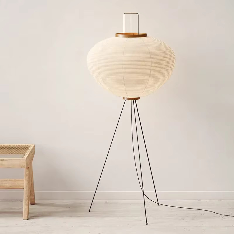 Noguchi Akari Stehleuchte aus Reispapier in Weiß, Japanisches Wabi Sabi Design für Wohnzimmer und Schlafzimmer - Bild 2