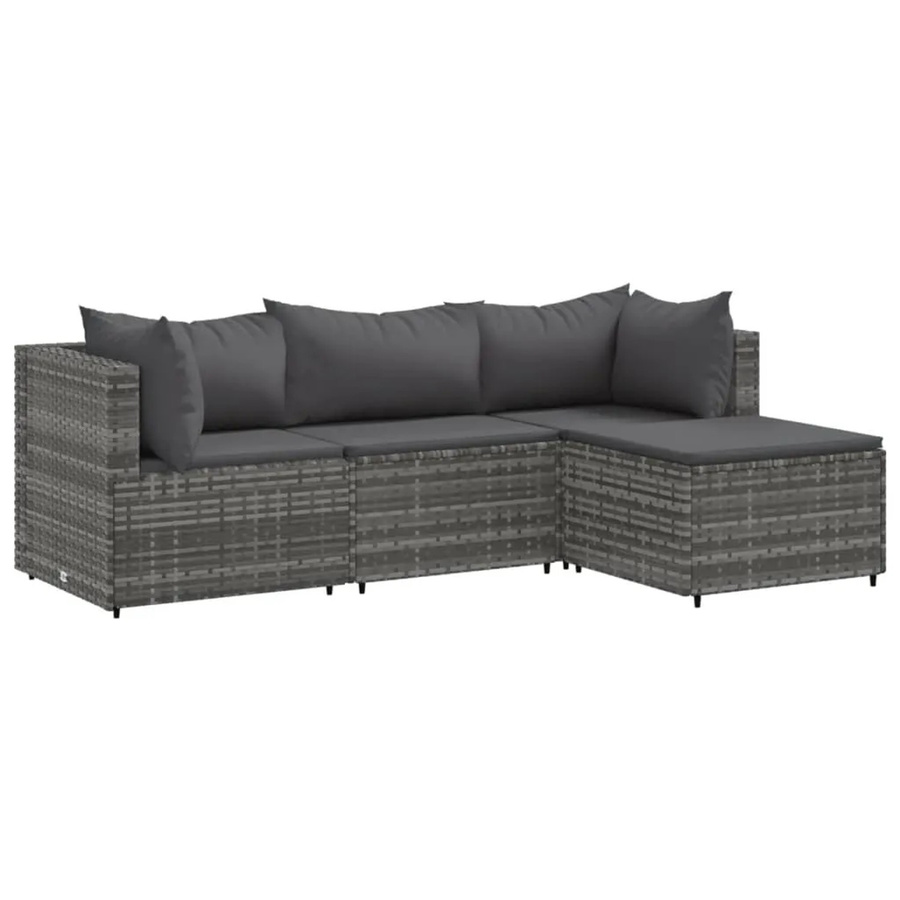 vidaXL 4-tlg Garten-Lounge-Set in L-Form aus grauem Poly-Rattan mit Kissen und pulverbeschichtetem Stahlgestell - Bild 2