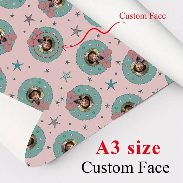 Personalisiertes Foto-Geschenkpapier mit individuellem Gesicht in Pink, 3 Blatt für Geburtstage, Jahrestage und Weihnachten zur DIY-Albumkartenherstellung - Bild 1