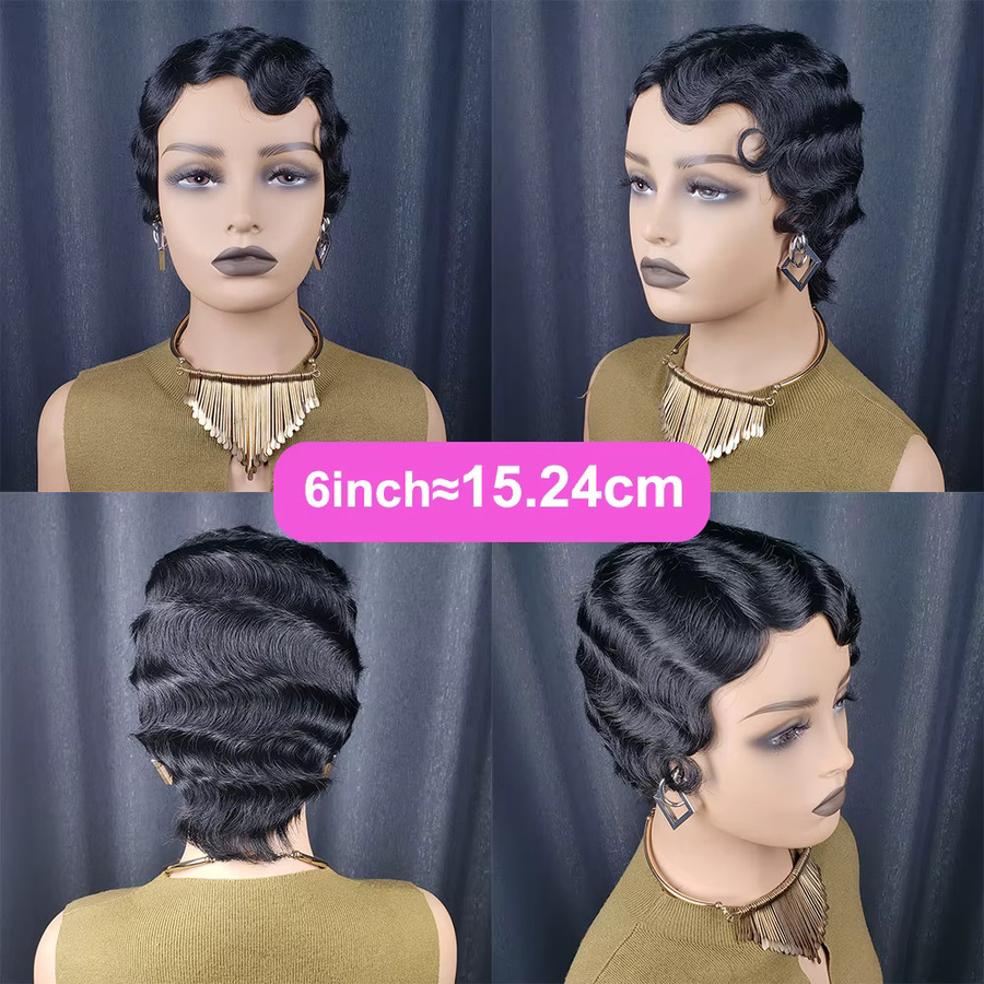 OYM HAIR Pixie-Schnitt-Perücke, lockiges Echthaar, Damen - Bild 3