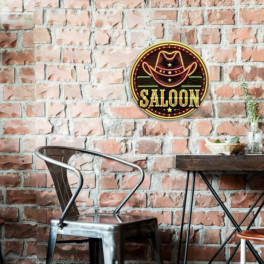 Potdemiel Vintage Western Saloon Schild aus Metall in Multicolor, runde Wanddekoration mit Cowboyhut-Motiv, Durchmesser: 20 cm - Bild 5