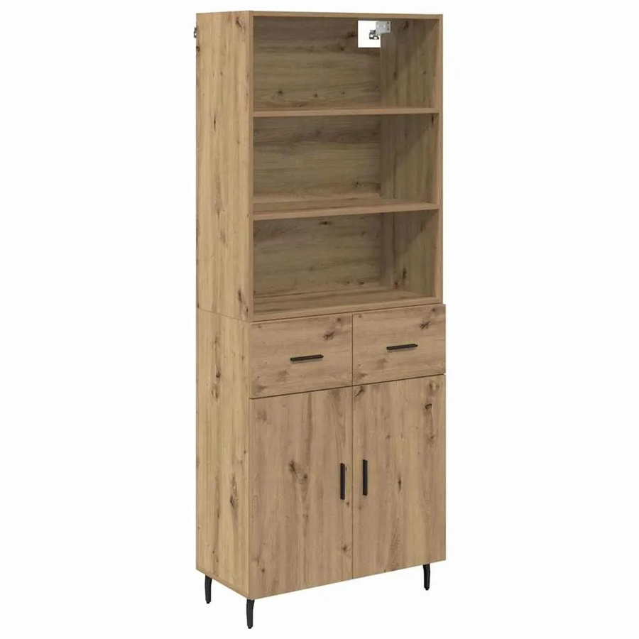 vidaXL Highboard Artisan-Eiche mit Glastüren und Schubladen, Farbe: Braun, B/T/H: 69,5 x 34 x 180 cm - Bild 2