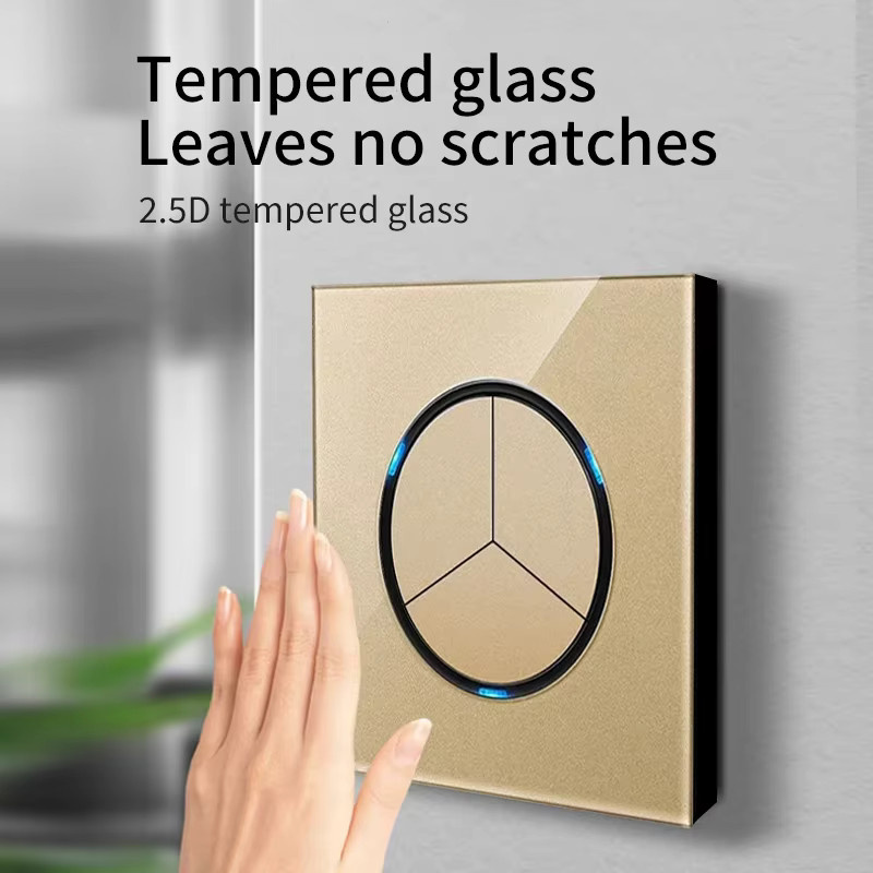 Goldener Glas-Lichtschalter mit USB-Buchse und Reset-Knopf für Schlafzimmer, 1-4 Gang, EU/UK Standard - Bild 2