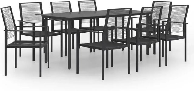 vidaXL 9-teilige Garten-Essgruppe in Schwarz aus pulverbeschichtetem Stahl, Glas und PVC-Hohlrattan, Tisch und Stühle für den Außenbereich - Bild 1