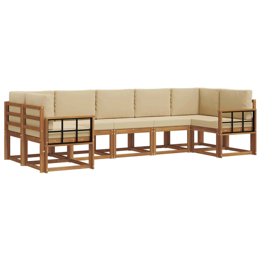 vidaXL Outdoor-Sofagarnitur 7-teilig aus Akazienholz mit Kissen in Natur und Beige - Bild 2