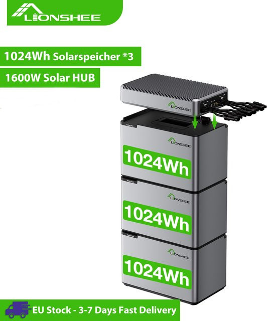 AUFU Solar-Speichersystem in Grau mit 3072Wh Kapazität, 3x 1024Wh LiFePO4-Batterien und 1600W Smart Solar Hub mit 2 MPPTs und App-Steuerung - Bild 1