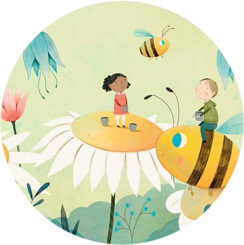 K&L Wall Art Vliestapete Loske Honig Bienen Freunde, Rundes Wandbild für Kinderzimmer, mehrfarbig, matt, Breite: 284 cm, Höhe: 62 cm - Bild 1