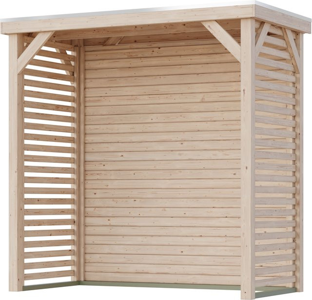 KARIBU Pavillon Mik S aus nordischer Fichte in Braun mit Rückwand, Lamellenwand und Tür - Bild 1