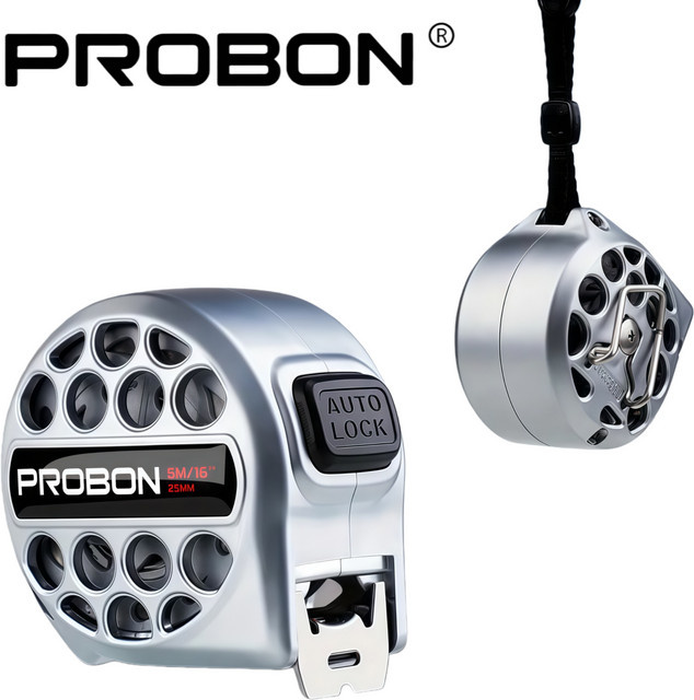 PROBON Auto-Lock Stahlmaßband in Silber, wasserdicht und hochbelastbar mit metrischer und imperialer Dual-Skala für Holzbearbeitung und DIY-Projekte - Bild 1