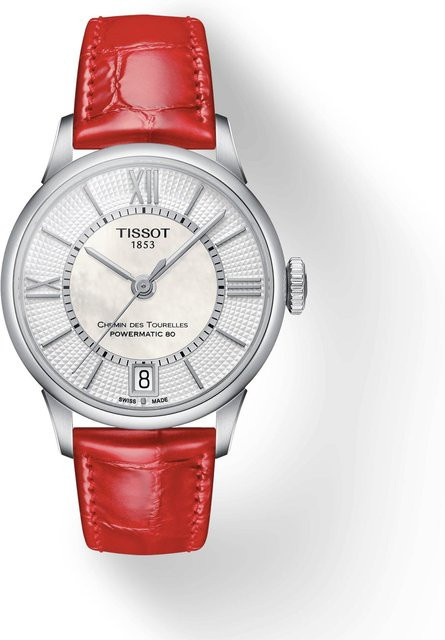Tissot Armbanduhr Automatik, Edelstahl, weißes Zifferblatt, Leder, Herren - Bild 1