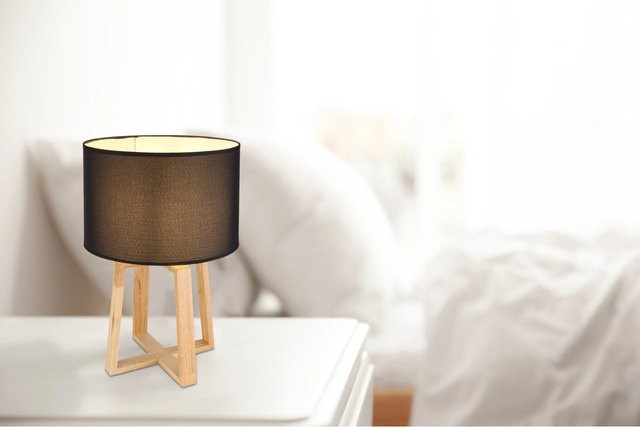Globo Tischlampe Moritz 1-flammig Braun mit Textilschirm und Holzfuß B: 30,0 cm, T: 30,0 cm, H: 45,0 cm - Bild 1