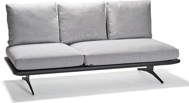 Stern Lounge Liege Enya aus Aluminium in Anthrazit Matt mit Kordel Rückenteilen und perlgrauem Polyacryl Kissenset - Bild 1