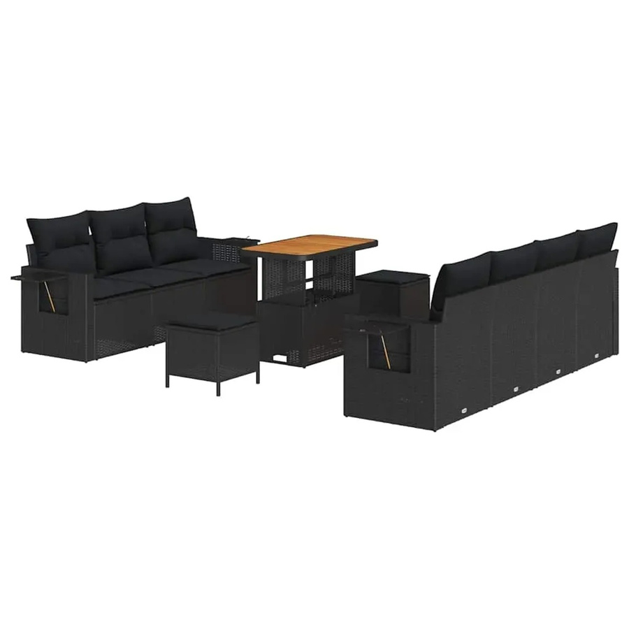 vidaXL Garten-Sofa-Set 10-teilig aus Poly-Rattan und Stahl in Schwarz mit Polsterkissen - Bild 2