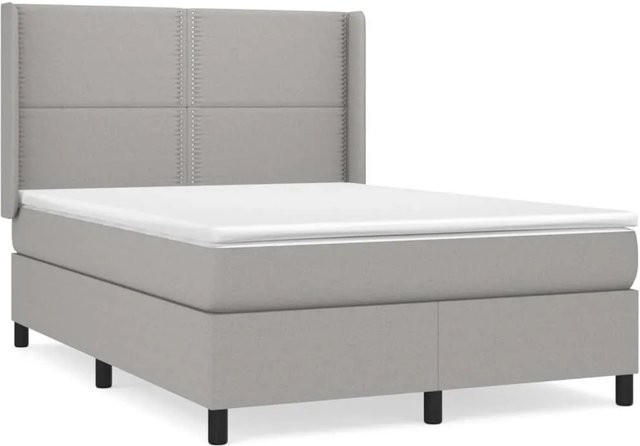 vidaXL Boxspringbett Hybrid mit Matratze und Kopfteil, Hellgrau, B/T/H: 140 x 200 x 128 cm - Bild 1