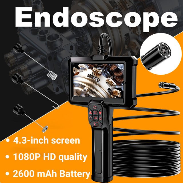 AOERWEI 4,3-Zoll LCD Doppelendoskopkamera HD 1080P IP67 wasserdichte Boreskopkamera mit LED-Leuchten in Schwarz für Abwasserrohre, HVAC und Auto - Bild 1