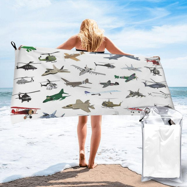 JMG Household Supplies Strandtuch mit Flugzeugen und Hubschraubern, Mikrofaser, bunt, B/H: 80 x 160 cm - Bild 1