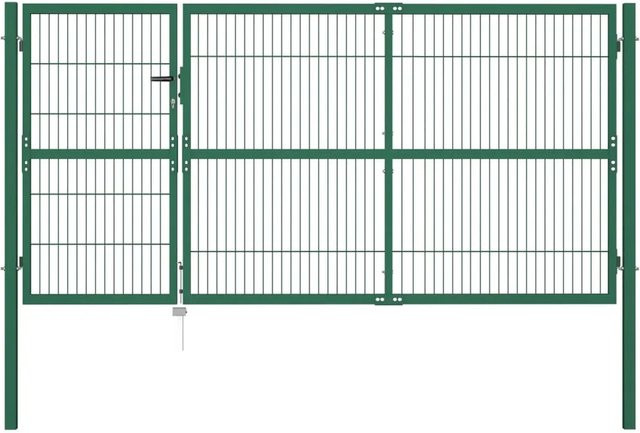 vidaXL Gartentor mit Pfosten aus pulverbeschichtetem Stahl in Grün, B: 350 cm, H: 140 cm - Bild 1