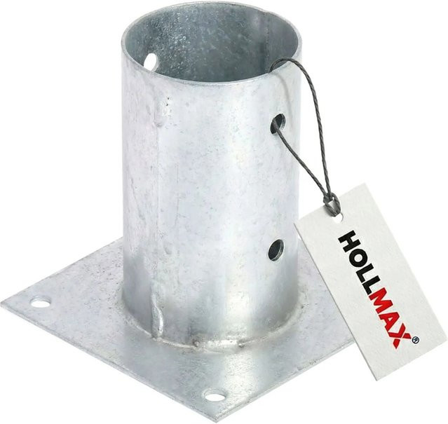 Hollmax Aufschraubhülse Pfostenträger für Rundholzpfosten, Verzinkt, Silber, 80 mm - Bild 1