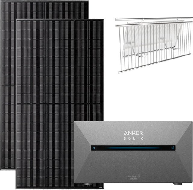 Anker SOLIX 1.000 W Balkonkraftwerk mit Solarbank Pro 2 und Halterung für Balkongeländer in Schwarz - Bild 1