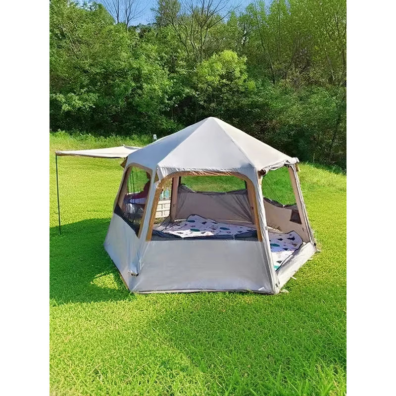 YUNLU Aufblasbares Camping-Luftzelt für 4–6 Personen, wasserdichtes sechseckiges Markisenzelt mit Baldachin - Bild 2
