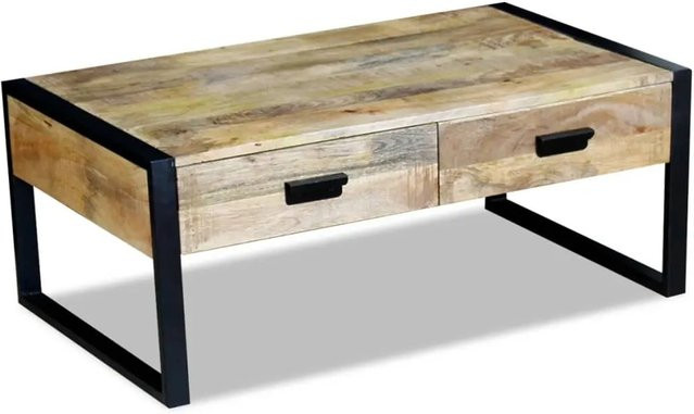 vidaXL Couchtisch aus massivem Mangoholz mit 2 Schubladen in Braun, B/T/H: 100 x 60 x 40 cm - Bild 1