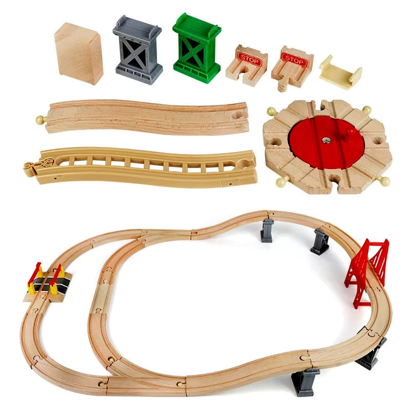 YunDuo BaBy Holzschiene Eisenbahnspielzeug, Eisenbahngleis Zubehör, Holz - Bild 2