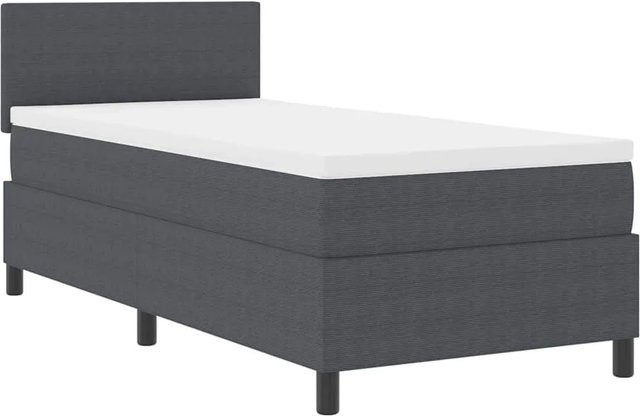 vidaXL LED Boxspringbett aus Cordstoff in Dunkelgrau und Weiß mit Hybrid-Federkern und Schaumstoff, B/T/H: 90 x 190 x 37,14 cm - Bild 1