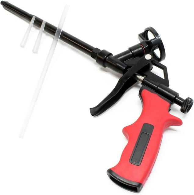 Wiltec Schaumpistole in Rot und Schwarz aus Edelstahl für Bauschaum und Montageschaum, Länge: 330 mm - Bild 1