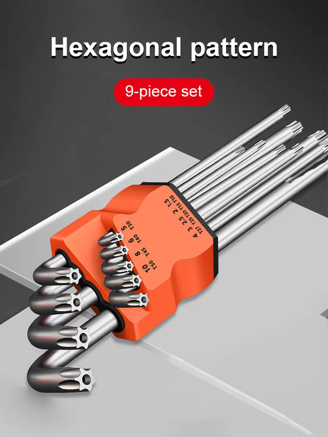 Baolian 9-teiliges Torx-Sternschlüssel-Set mit Inbus- und Sechskantschlüsseln in L-Form für Handreparaturen - Bild 2